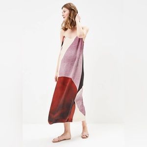 Mango color block long silk dress